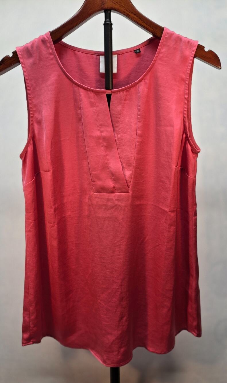 CAbi Rose Top 5364 Sleeveless Keyhole V-Neck Satin Blouse Pink Coral Sz Small